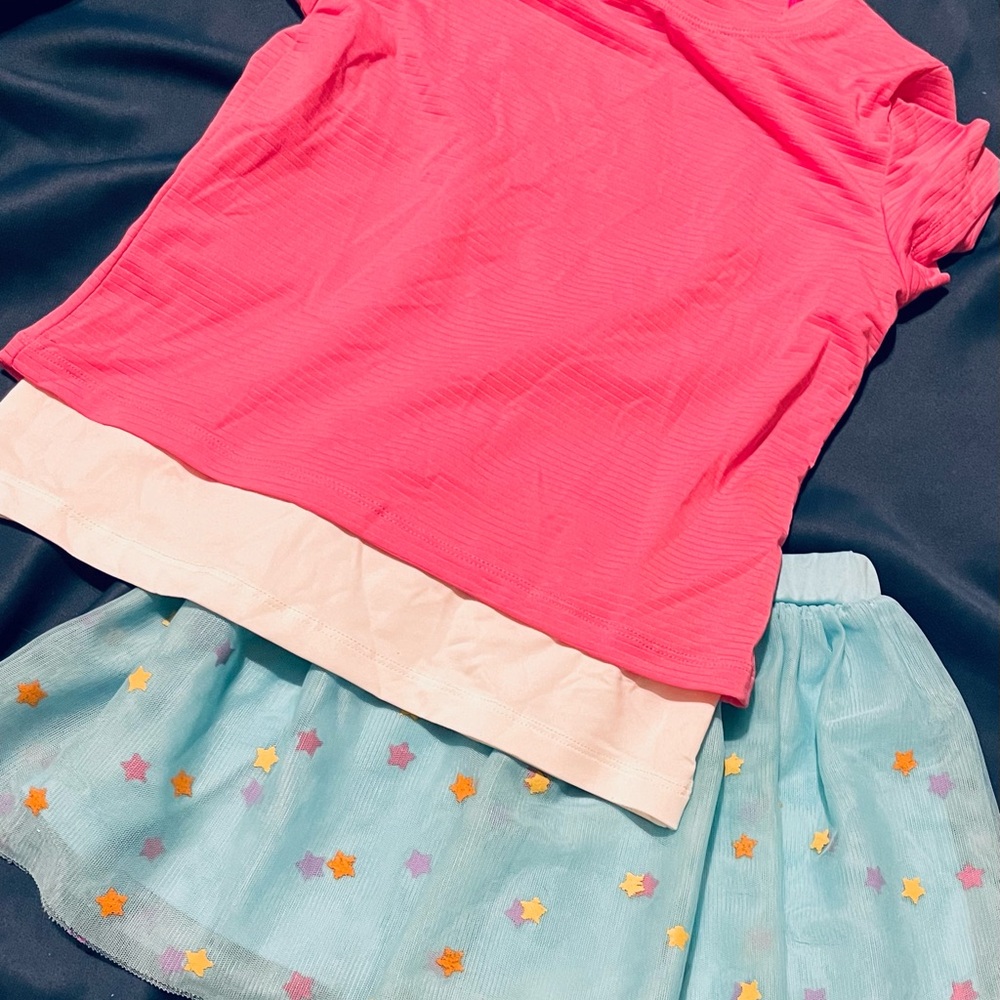Active USA Pink Shirt and Blue Triple Layered Skorts 7/8